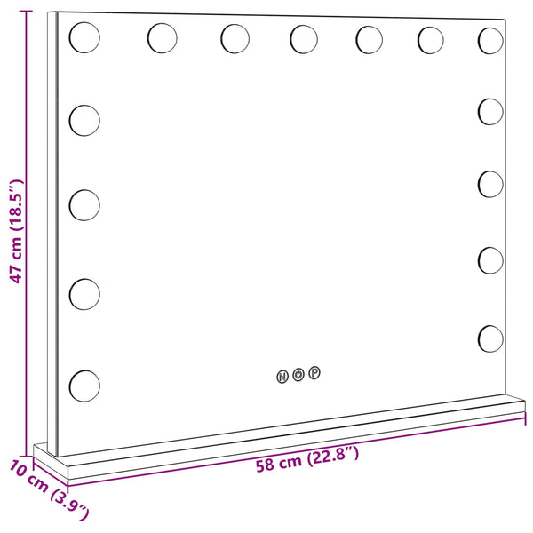 LED Meikkipeili valkoinen 58 x 10 x 47 cm Lasia ja terästä