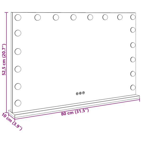LED Meikkipeili valkoinen 80 x 10 x 52,5 cm Lasia ja terästä