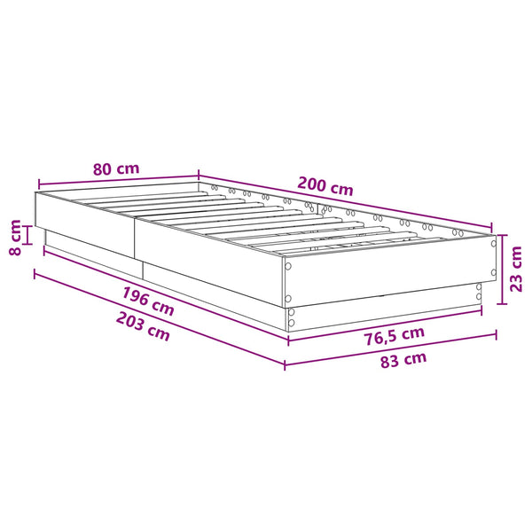 Sängyn runko LED-valolla Vanha puu 80 x 200 cm Tekninen puu