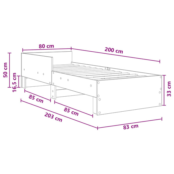 Sängyn runko päädyllä Musta tammi 80 x 200 cm Tekninen puu