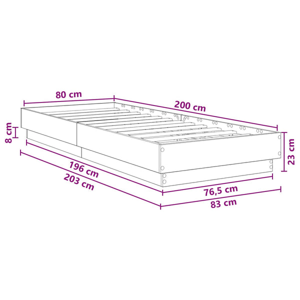 Lattiasängyn runko Betoninharmaa 80 x 200 cm Tekninen puu