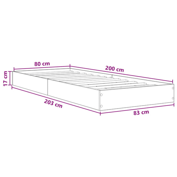 Lattiasängyn runko Betoninharmaa 80 x 200 cm Tekninen puu