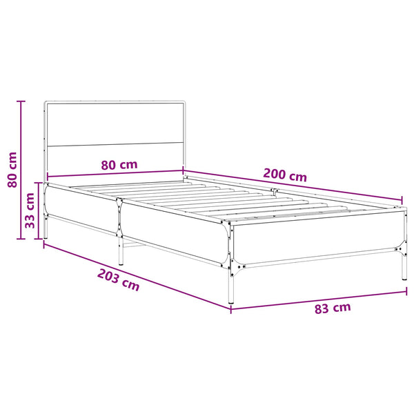 Sängyn runko päädyllä Vanha puu 80 x 200 cm Tekninen puu