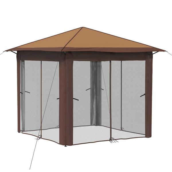 Gazebo 4 Sivuseinällä 2,6 x 2,6 m Beige ja Ruskea