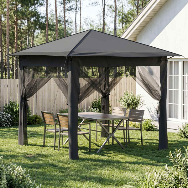Gazebo 4 Sivuseinällä 2,6 x 2,6 m Vaaleanharmaa ja antrasiitti