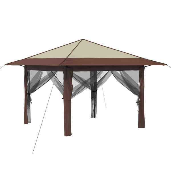 Gazebo 4 Sivuseinällä 3,3 x 3,3 m Kerma ja ruskea