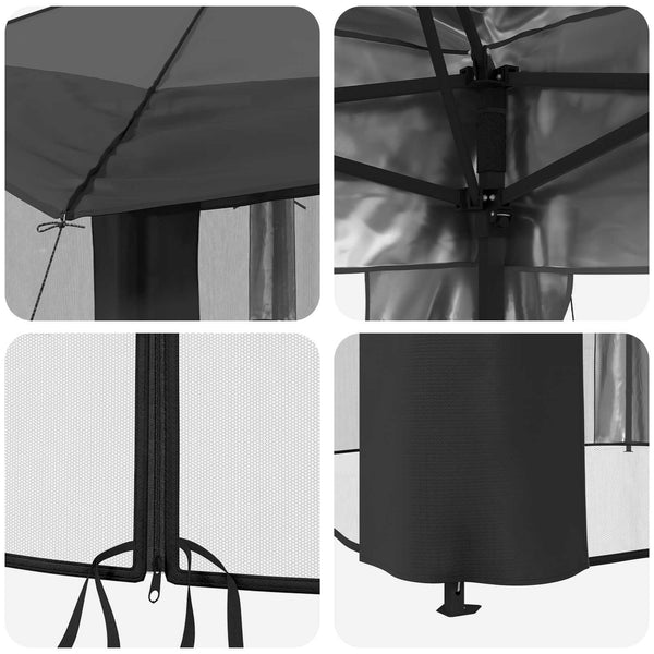 Gazebo 4 Sivuseinällä 3,3 x 3,3 m Vaaleanharmaa ja antrasiitti