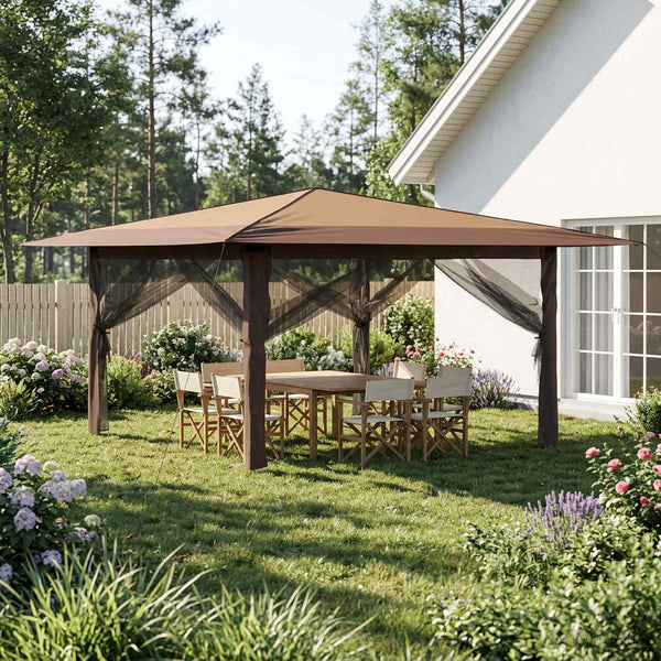 Gazebo, jossa on 4 seinää 4 x 4 m Beige ja Ruskea