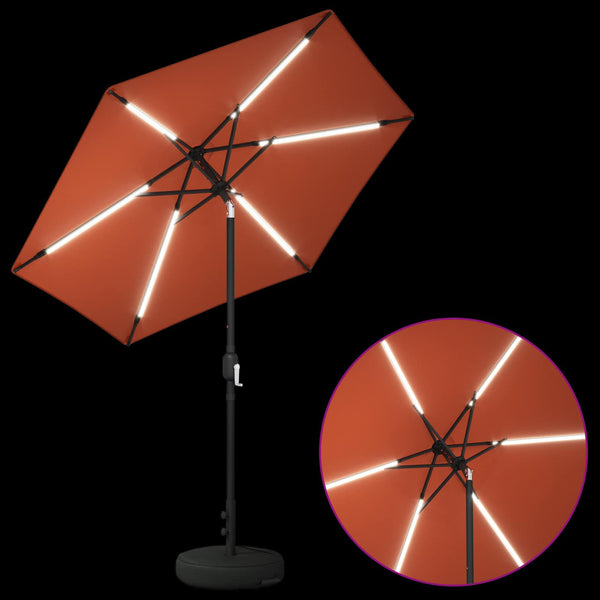 Puutarhaparasi LED-valoilla ja jalustalla 230 x 230 cm