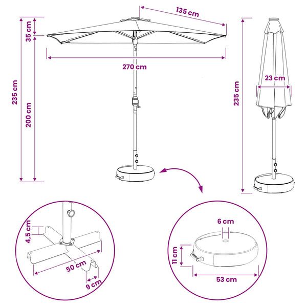 Puutarhaparasi LED-valoilla ja jalustalla 270 x 270 cm