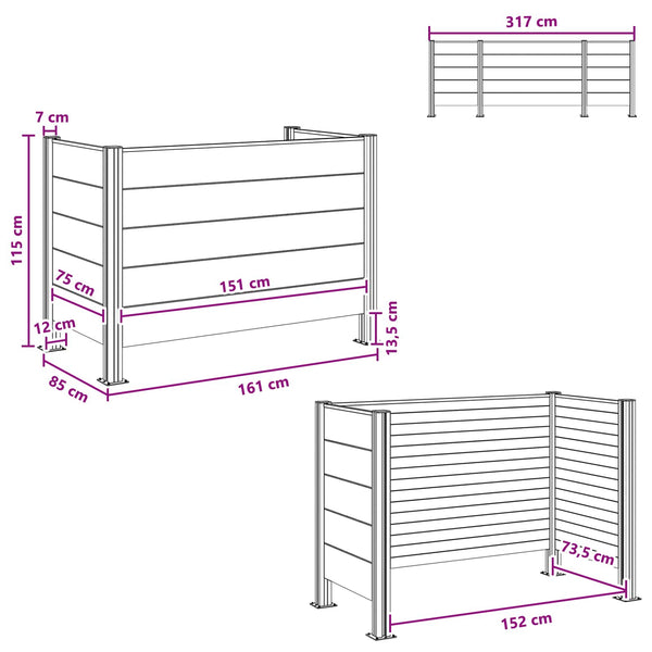 Roska-aitaus Harmaa 161 x 85 x 115 cm Alumiini ja WPC