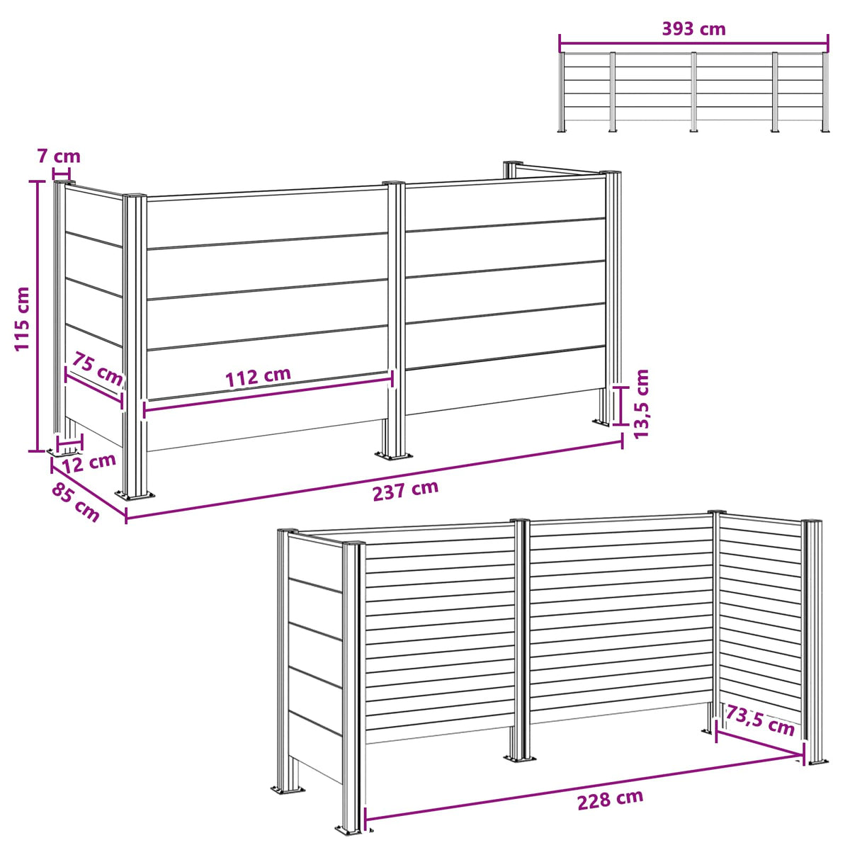 Roska-aitaus Harmaa 237 x 85 x 115 cm Alumiini ja WPC