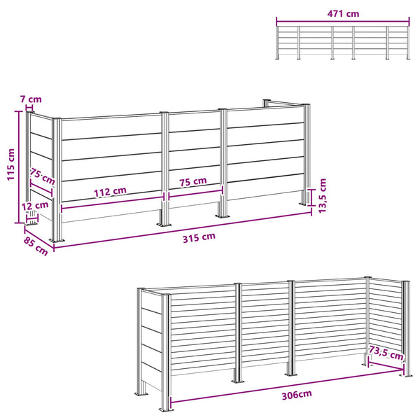 Roska-aitaus Harmaa 315 x 85 x 115 cm Alumiini ja WPC