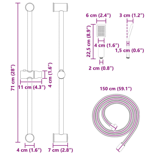 Suihkusuunnitelma Musta 70 cm Ruostumaton teräs