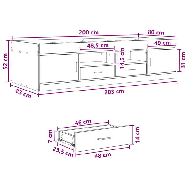 Sänkykehys varastolla Betoninharmaa 80 x 200 cm Tekninen puu