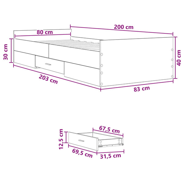 Sänkykehys varastolla Musta tammi 80 x 200 cm Tekninen puu