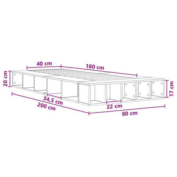Sänkykehys varastolla Vanha puu 80 x 200 cm Tekninen puu
