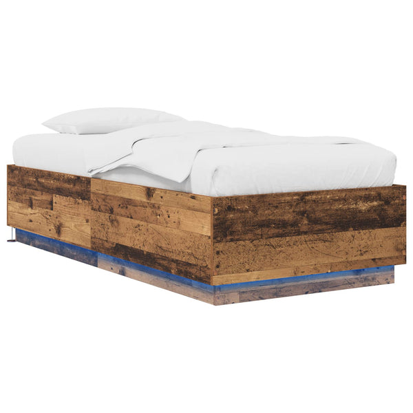 Sängyn runko LED-valolla Vanha puu 80 x 200 cm Tekninen puu