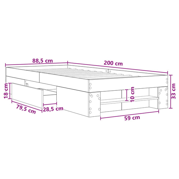 Sänkykehys varastolla Harmaa Sonoma 80 x 200 cm Tekninen puu