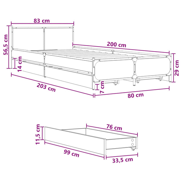 Sängyn runko päädyllä Musta tammi 80 x 200 cm Tekninen puu
