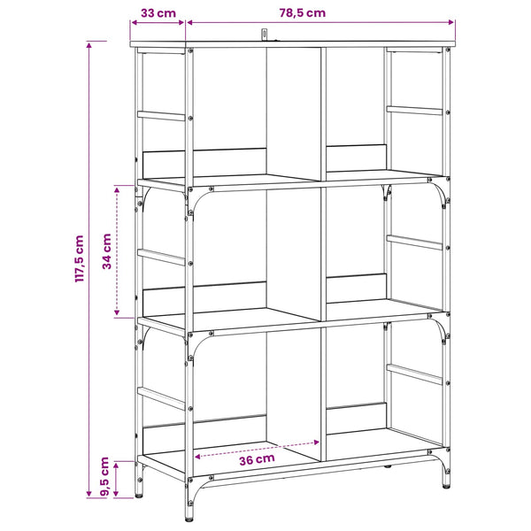 Kirjahylly 4 tasoa 78,5 x 33 x 117,5 cm metallia PB Musta tammi