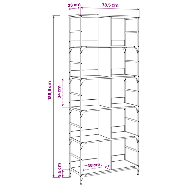 Kirjahylly 4 tasoa 78,5 x 33 x 188,5 cm metallia PB Vanha puu