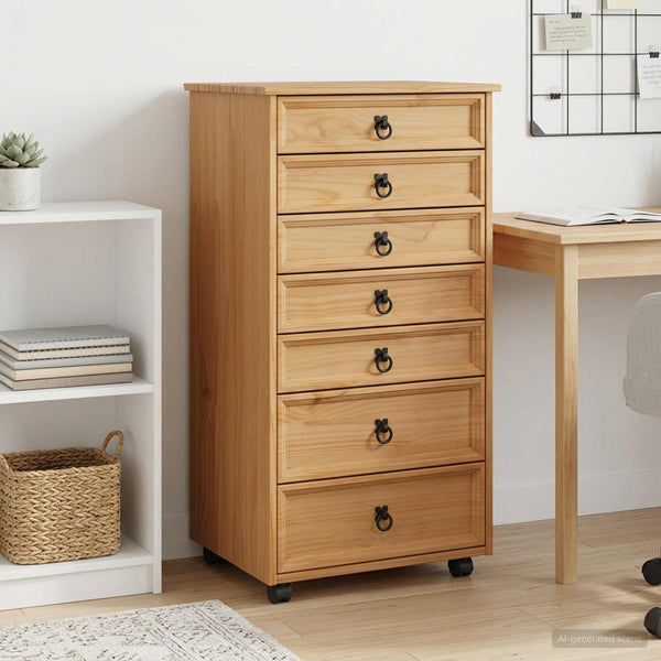 Rullakaappi laatikoilla CORONA Täysi mänty ja engineered-wood