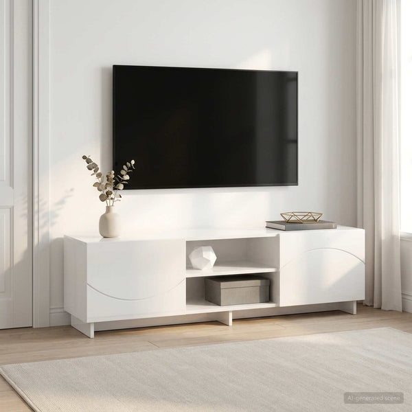TV-teline 140 x 34,5 x 40 cm Korkeakiiltoinen valkoinen