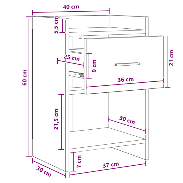 Yöpöydät 2 kpl Vanha puu 40 x 30 x 60 cm Tekninen puu
