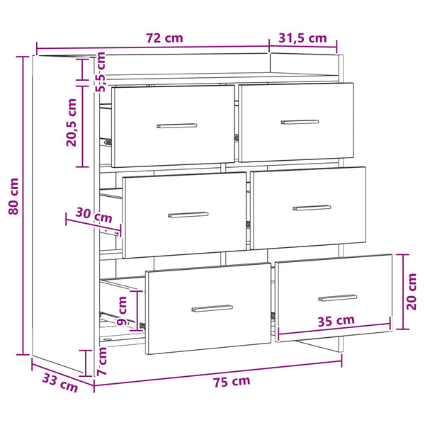 Sivupöytä Harmaa Sonoma 75 x 33 x 80 cm Tekninen puu