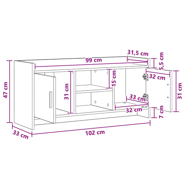 TV-kaappi 102 x 33 x 47 cm Vanha puu Tekninen puu