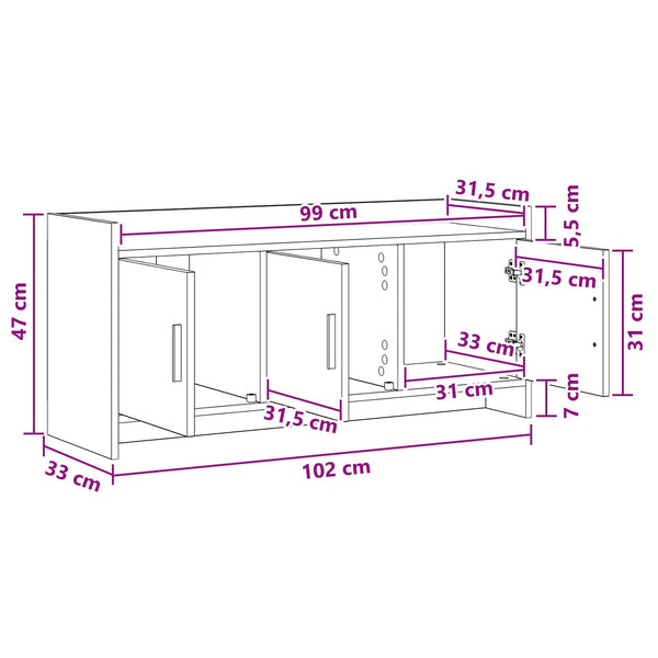 TV-kaappi 102 x 33 x 47 cm Betoninharmaa Tekninen puu