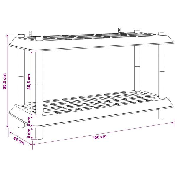 Hyllyyksikkö 2 tasoa 100 x 40 x 55,5 cm PP Ruskea