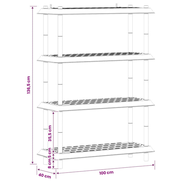 Hyllyyksikkö 4 tasoa 100 x 40 x 136,5 cm PP Vaaleanharmaa