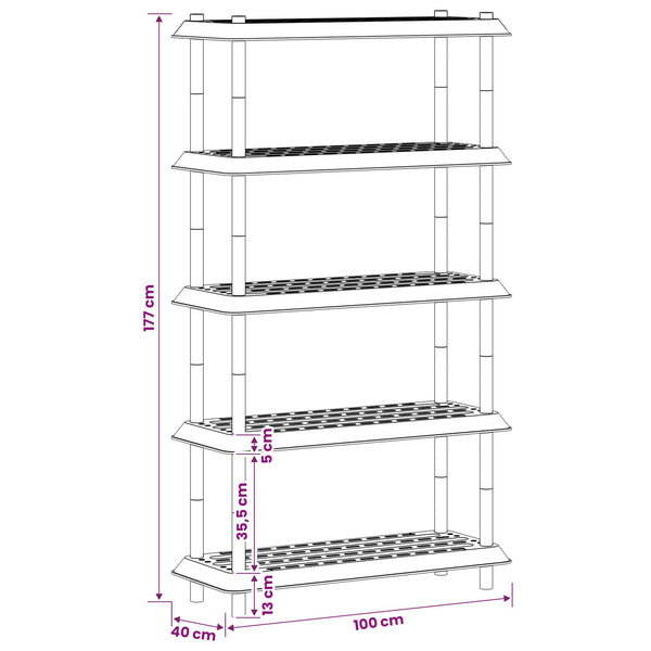 Hyllyyksikkö 5 tasoa 100 x 40 x 177 cm PP Antrasiitti