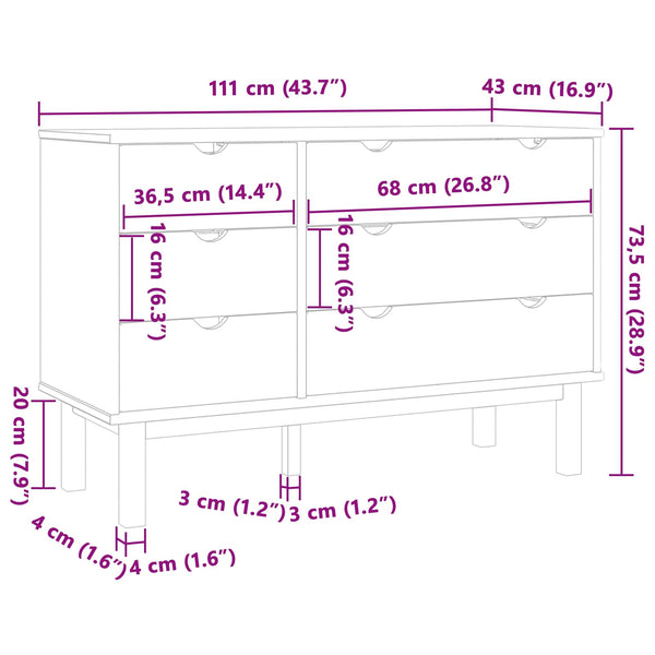 Laatikkokaappi OTTA Musta 111 x 43 x 73,5 cm Täysi mänty