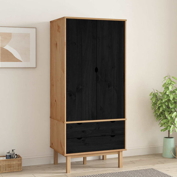 Vaatekaappi ovella OTTA Musta 76,5 x 53 x 172 cm Täysi mänty