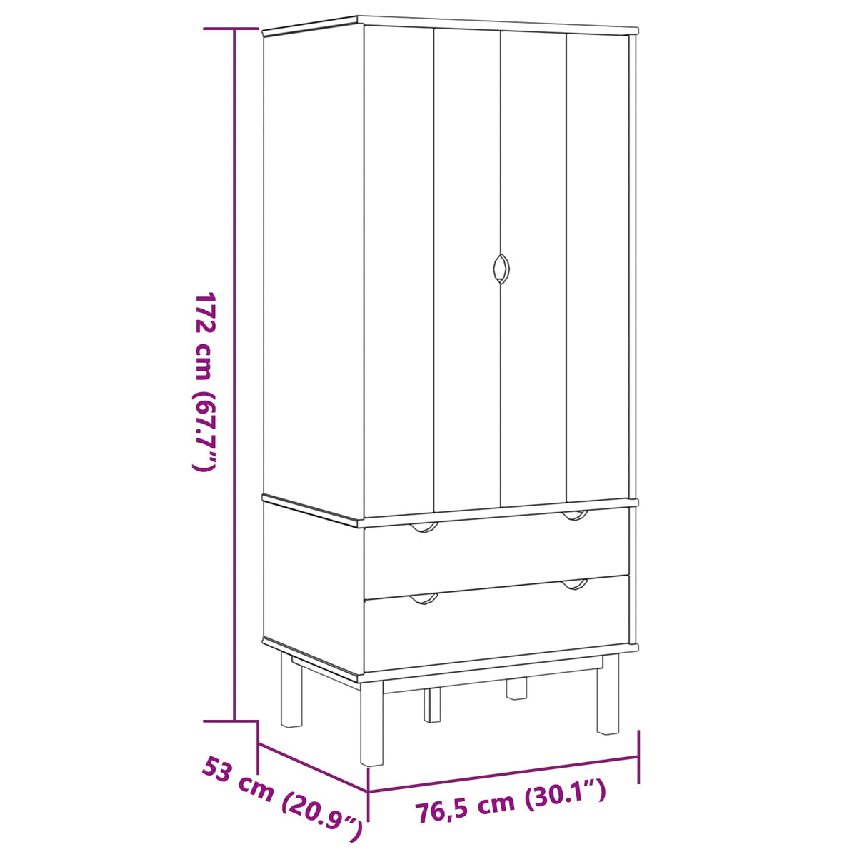 Vaatekaappi ovella OTTA Musta 76,5 x 53 x 172 cm Täysi mänty