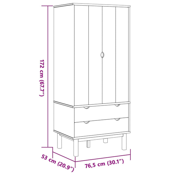 Vaatekaappi ovella OTTA Musta 76,5 x 53 x 172 cm Täysi mänty