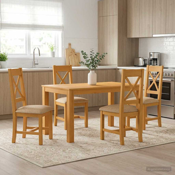 Ruokailuryhmä 5 kpl Beige Mäntypuu