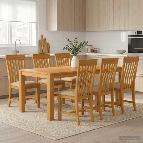Ruokailuryhmä 7 kpl Beige Mäntypuu