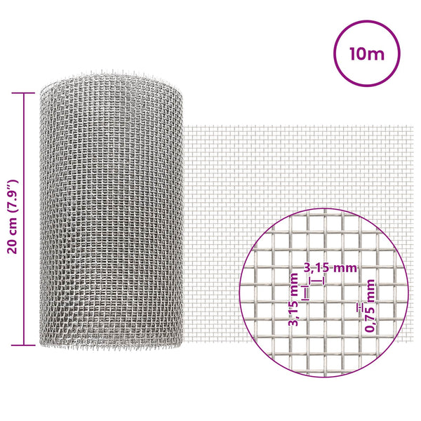 Verkkoruudun 20 x 1000 cm 6 Mesh Ruostumaton teräs 201 Hopea