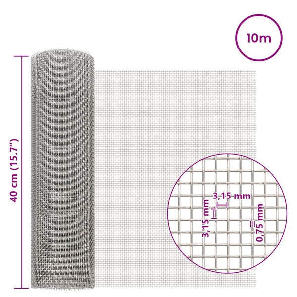 Verkkoruudun 40 x 1000 cm 6 Mesh Ruostumaton teräs 201 Hopea