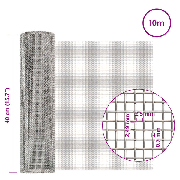 Verkkoruudun 40 x 1000 cm 8 Mesh Ruostumaton teräs 201 Hopea