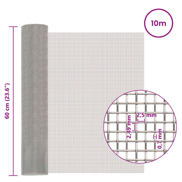 Verkkoruudun 60 x 1000 cm 8 Mesh Ruostumaton teräs 201 Hopea