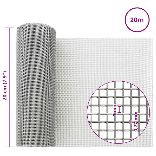 Verkkoruudun 20 x 2000 cm 20 Mesh Ruostumaton teräs 201 Hopea