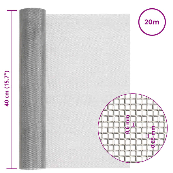 Verkkoruudun 40 x 2000 cm 30 Mesh Ruostumaton teräs 201 Hopea