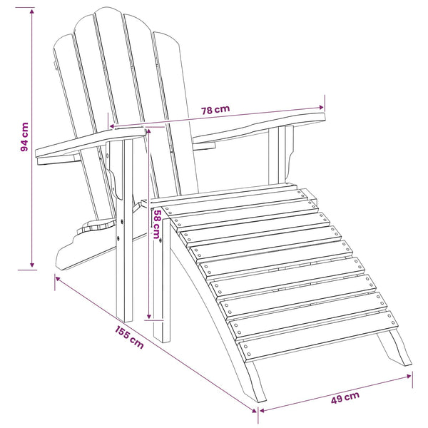Puutarhan Adirondack-tuoli jalkatuella Luonnollinen Tiikkipuu