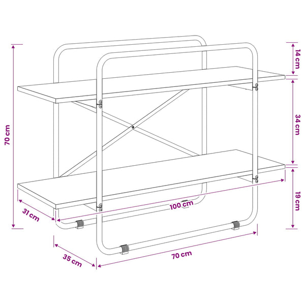 Kirjahylly 2 tasoa 100 x 35 x 70 cm PB Sonoma-tammi