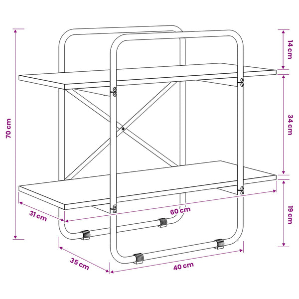 Kirjahylly 2 tasoa 60 x 35 x 70 cm PB Sonoma-tammi